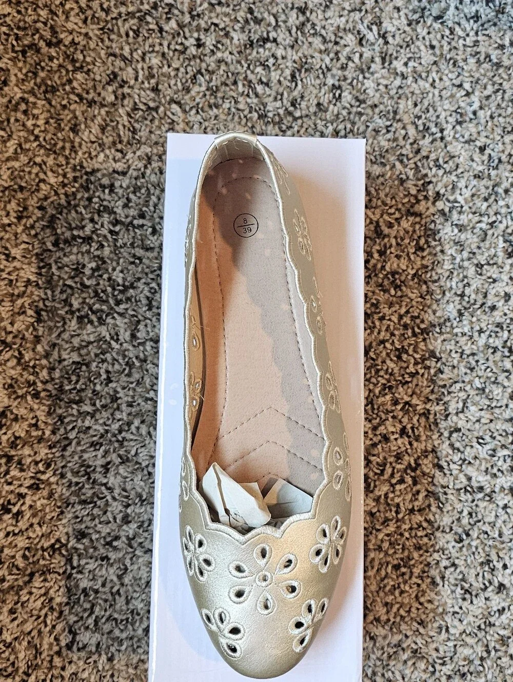 Gold Cream Floral Cutout Women's Ballet Flat